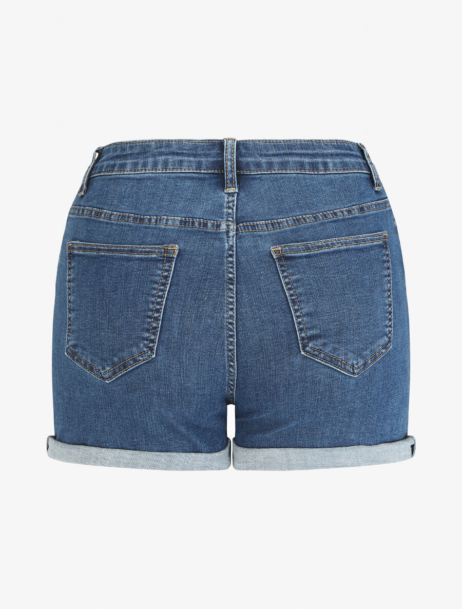 Short en jean droit taille haute - Bleu denim - 2