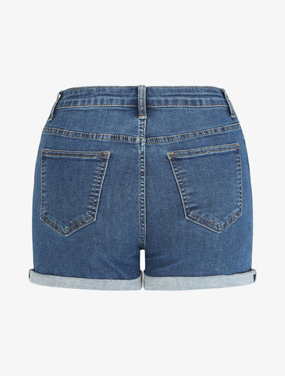 Short en jean droit taille haute - Bleu denim - 2