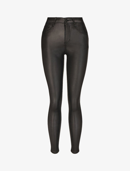 Pantalon uni en simili - Noir - 1