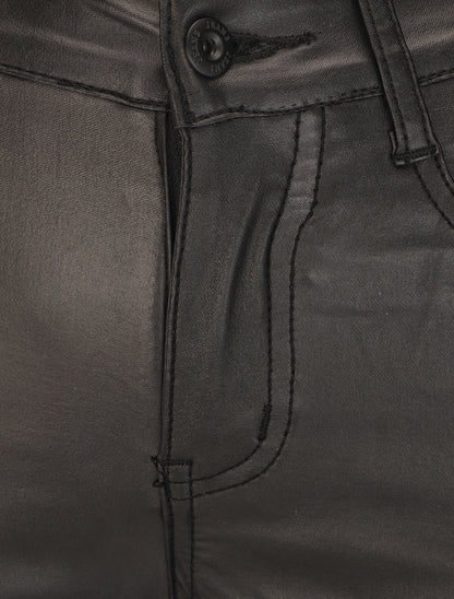 Pantalon uni en simili - Noir - 3
