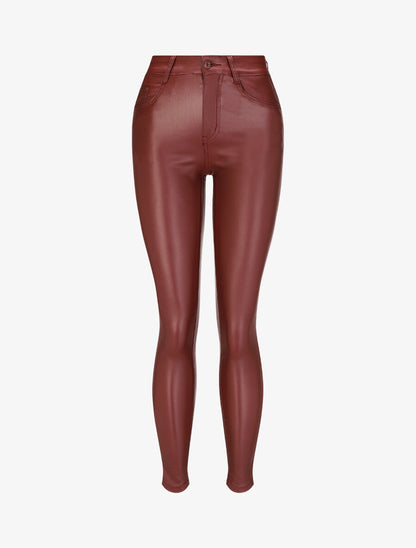 Pantalon uni en simili - Bordeaux - 1