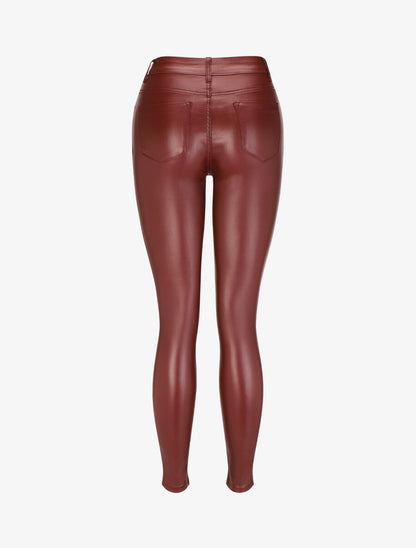 Pantalon uni en simili - Bordeaux - 2