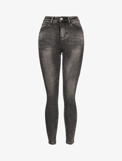 Jean skinny délavé à coutures contrastantes à l&