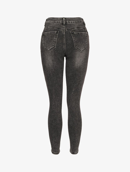 Jean skinny délavé à coutures contrastantes à l&