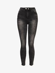 Jeans skinny délavé à 2 boutons - Gris foncé - 1