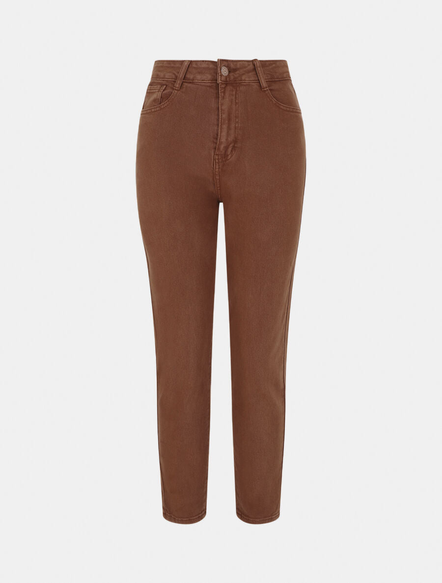 Jean uni taille haute - Marron - 1