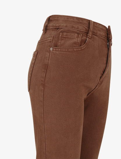 Jean uni taille haute - Marron - 3