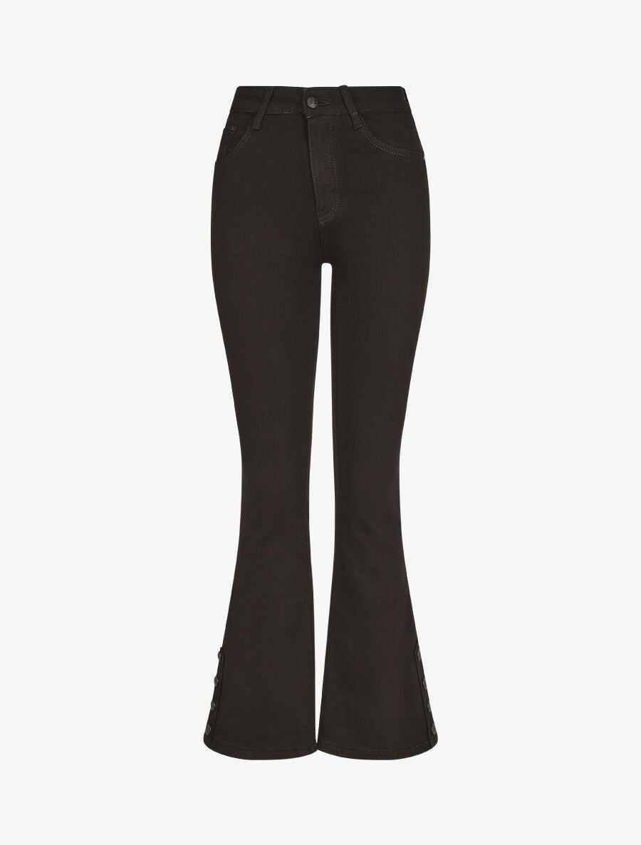 Jean flare uni à boutons décoratifs - Noir - 4