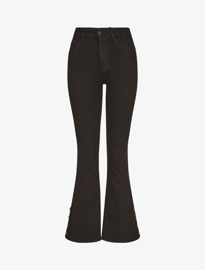 Jean flare uni à boutons décoratifs - Noir - 4
