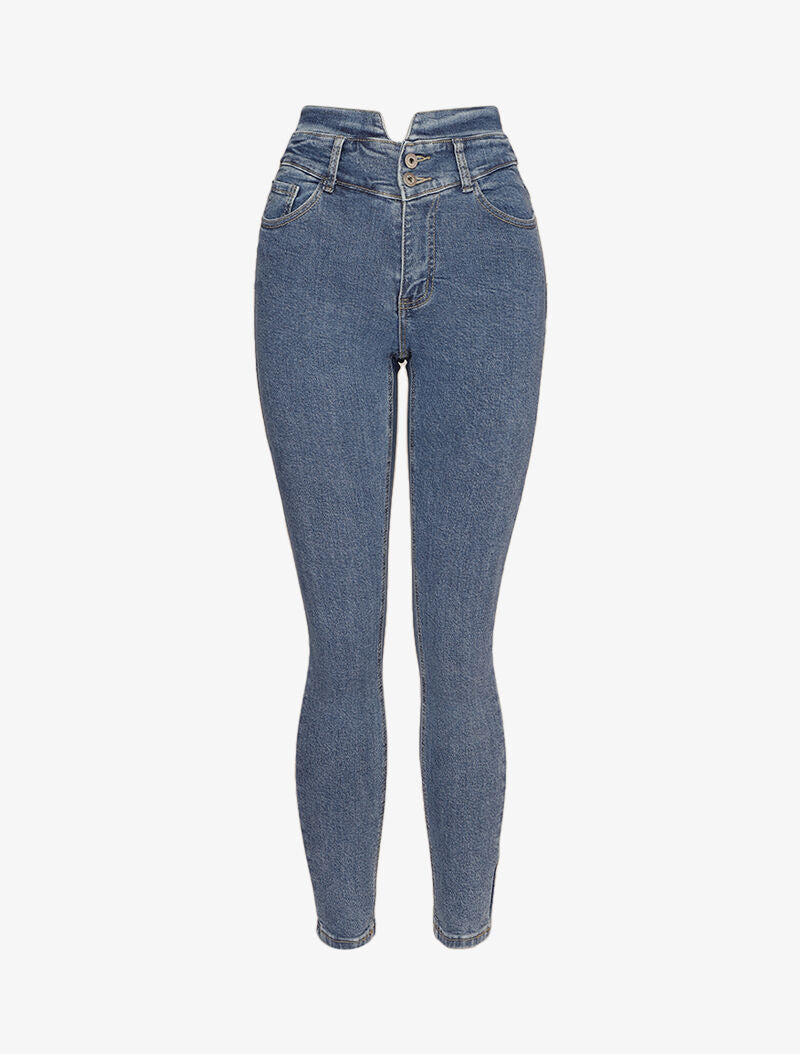 Jean taille empire fendue et 2 boutons - Bleu - 4