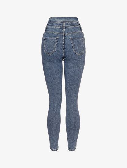 Jean taille empire fendue et 2 boutons - Bleu - 2