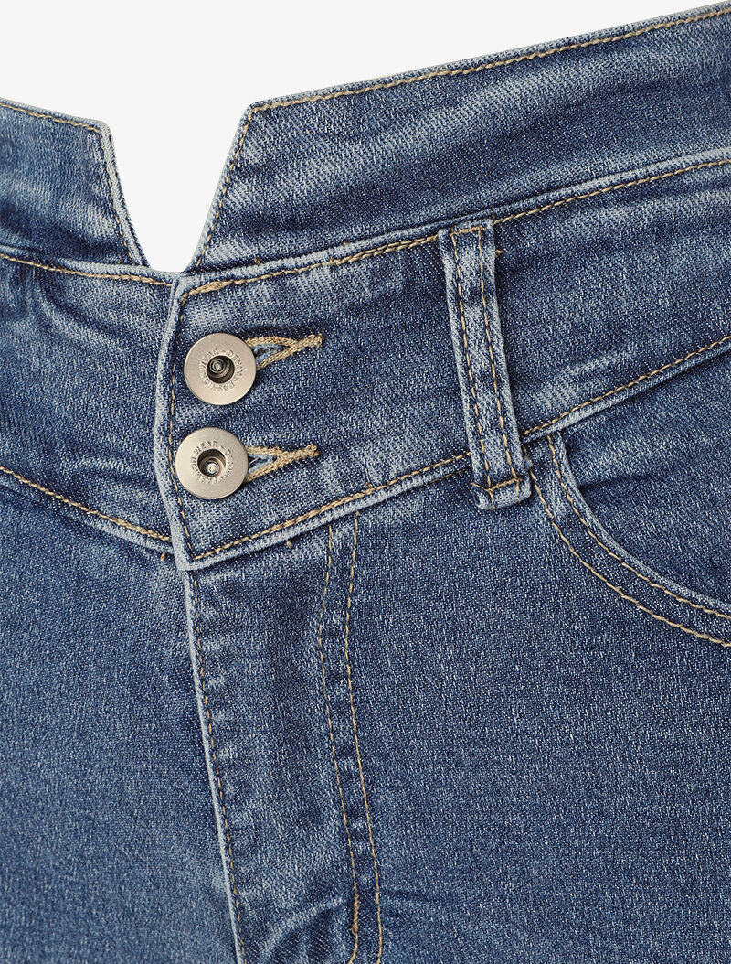 Jean taille empire fendue et 2 boutons - Bleu - 3