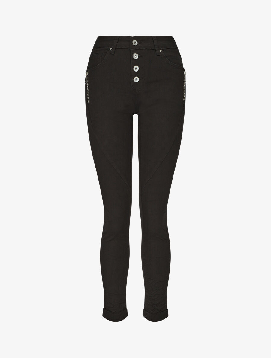 Jean taille haute effet froissé coupe slim - Noir - 4