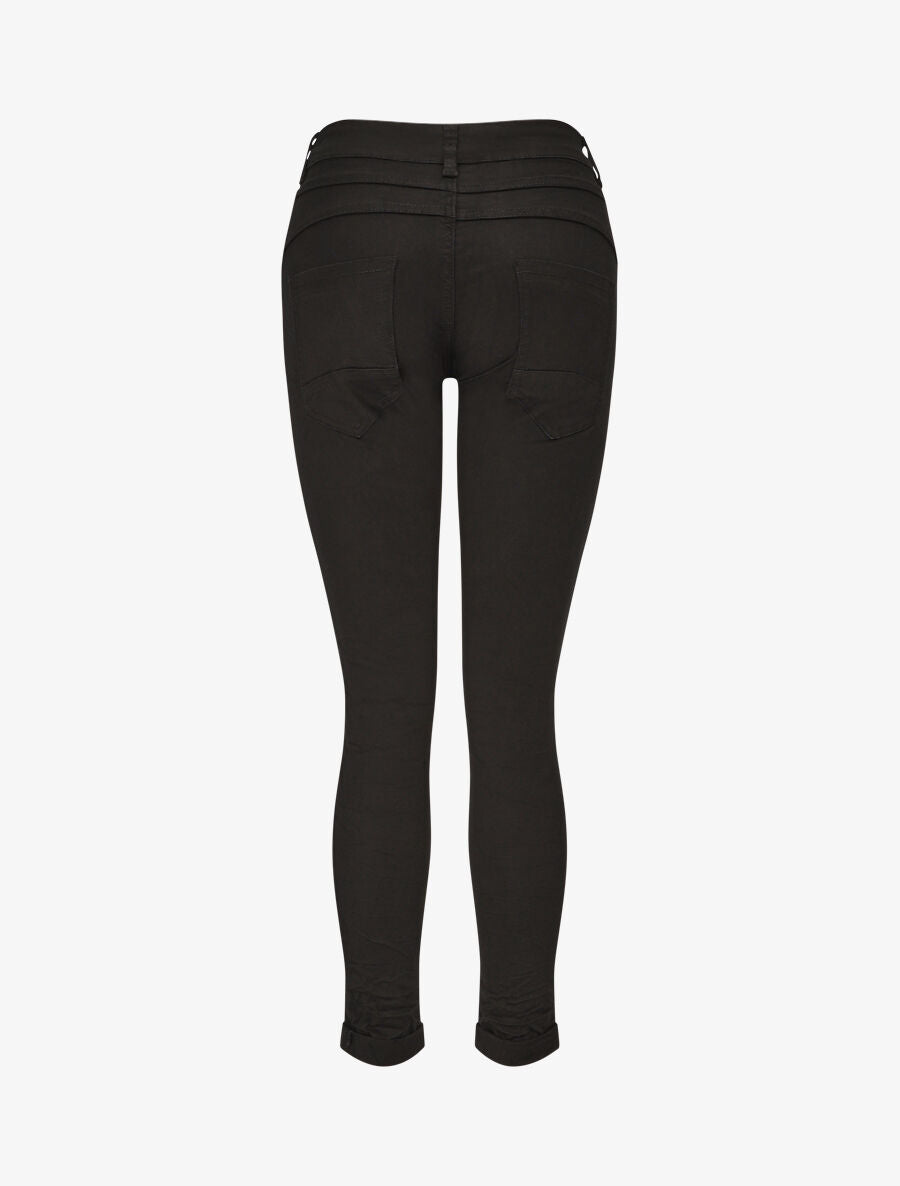 Jean taille haute effet froissé coupe slim - Noir - 2