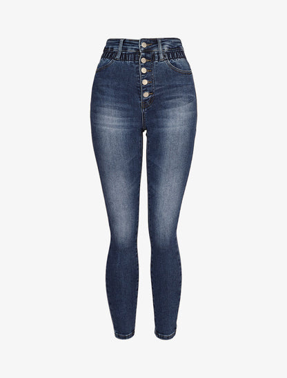 Jean paper bag à taille empire froncée - Bleu denim - 1