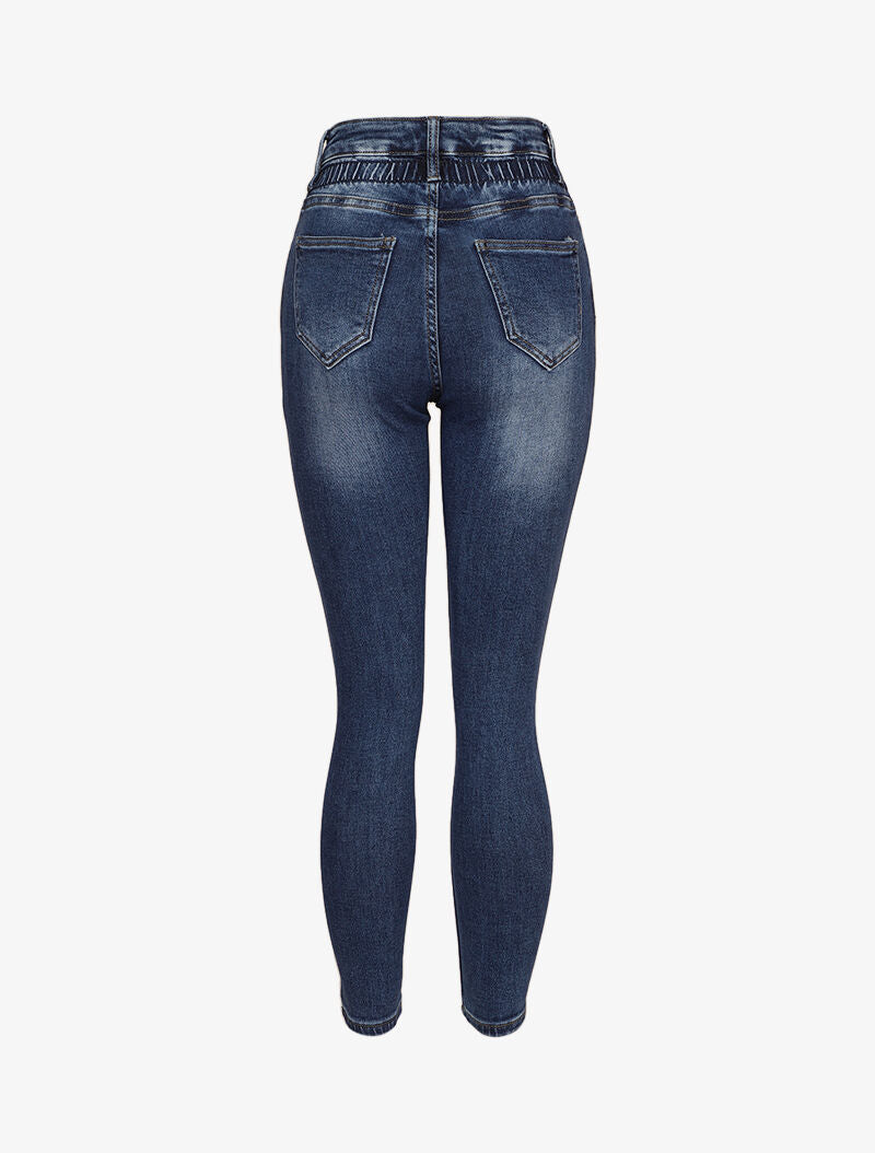 Jean paper bag à taille empire froncée - Bleu denim - 2