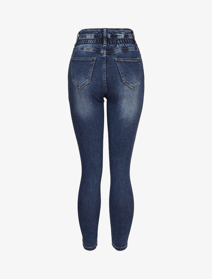 Jean paper bag à taille empire froncée - Bleu denim - 2