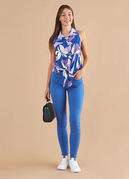 Jean uni push up coupe skinny - Bleu roi - 4