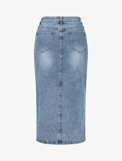 Jupe longue en jean fendue - Bleu - 2