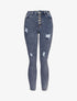 Jean skinny boutonné à taille haute et déchirures - Bleu - 1