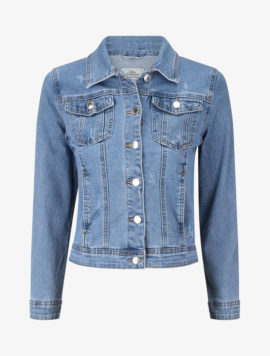 Veste en jean légères griffures - Bleu - 1