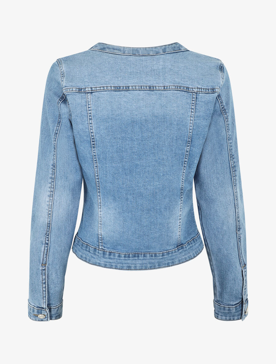 Veste en jean droite col rond - Bleu - 2