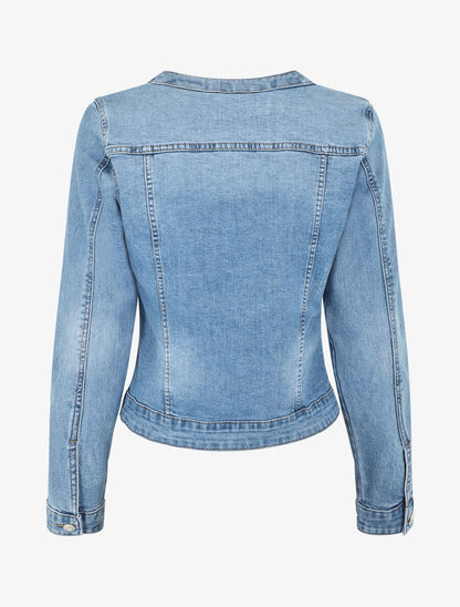 Veste en jean droite col rond - Bleu - 2