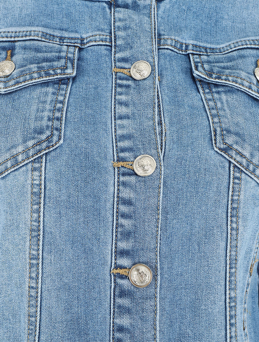 Veste en jean droite col rond - Bleu - 3
