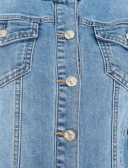 Veste en jean droite col rond - Bleu - 3