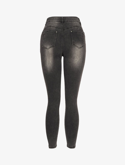 Jean skinny taille haute à coutures contrastantes à l&