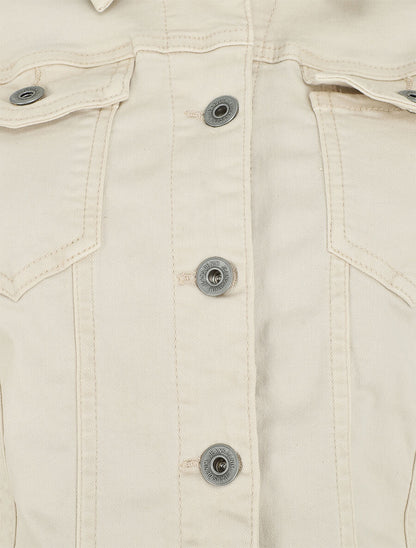 Veste unie en jean - Beige - 3