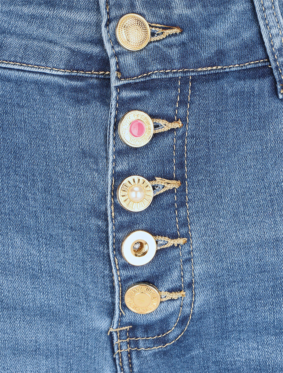 Jean droit push up boutons fantaisies - Bleu - 3
