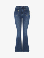 Jean à poches cloutées coupe flare - Bleu - 4