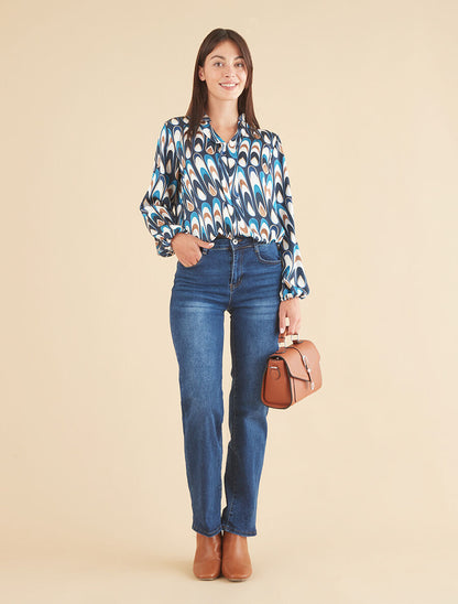 Jean push up délavé coupe droite - Bleu - 4