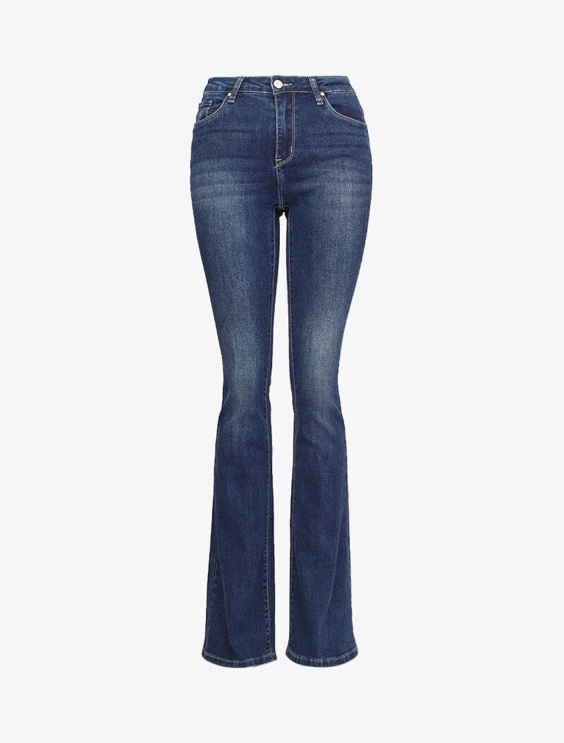 Jean flare extra long à taille standard - Bleu denim - 1
