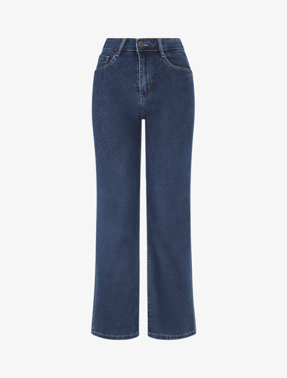 Jean wide leg à taille haute coupe droite - Bleu - 1