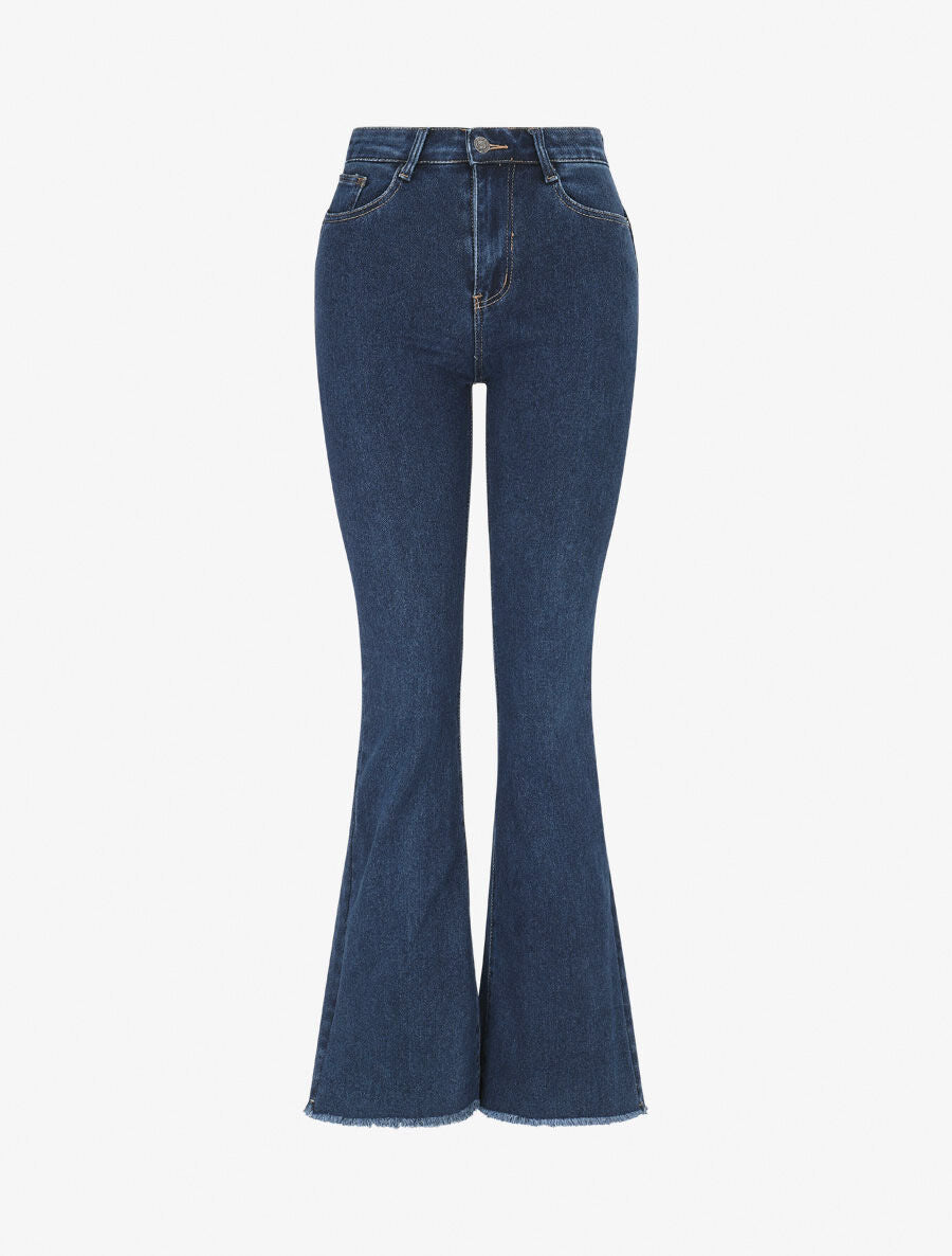 Jean à bords effilochés coupe flare - Bleu - 4