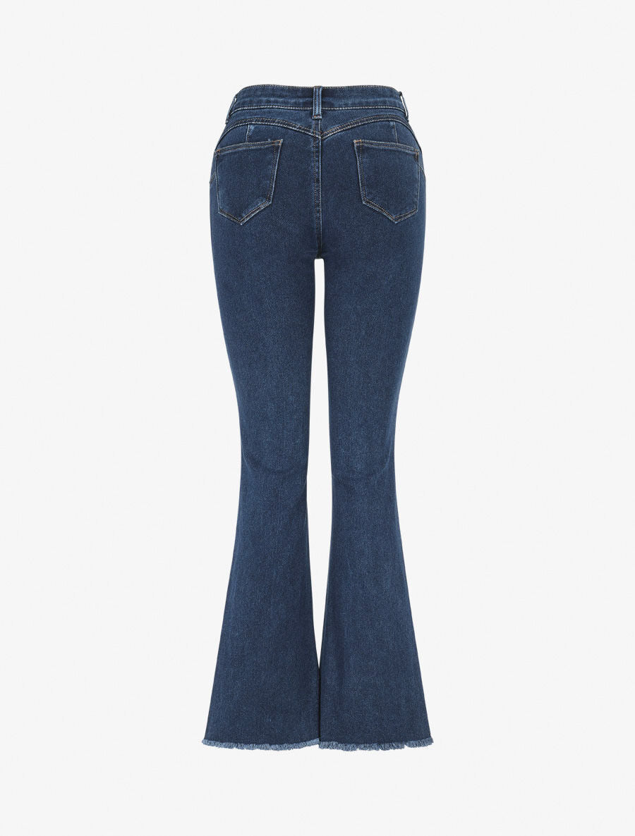 Jean à bords effilochés coupe flare - Bleu - 2