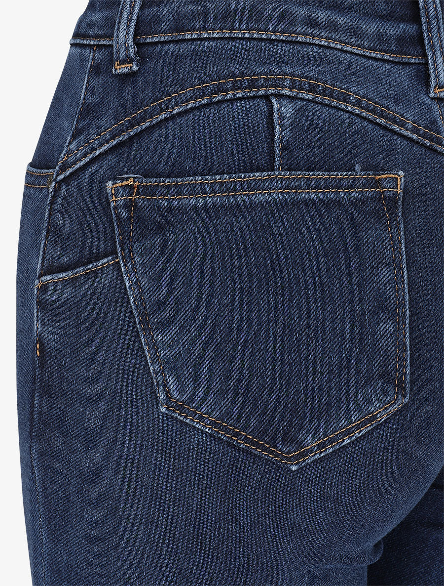 Jean à bords effilochés coupe flare - Bleu - 3