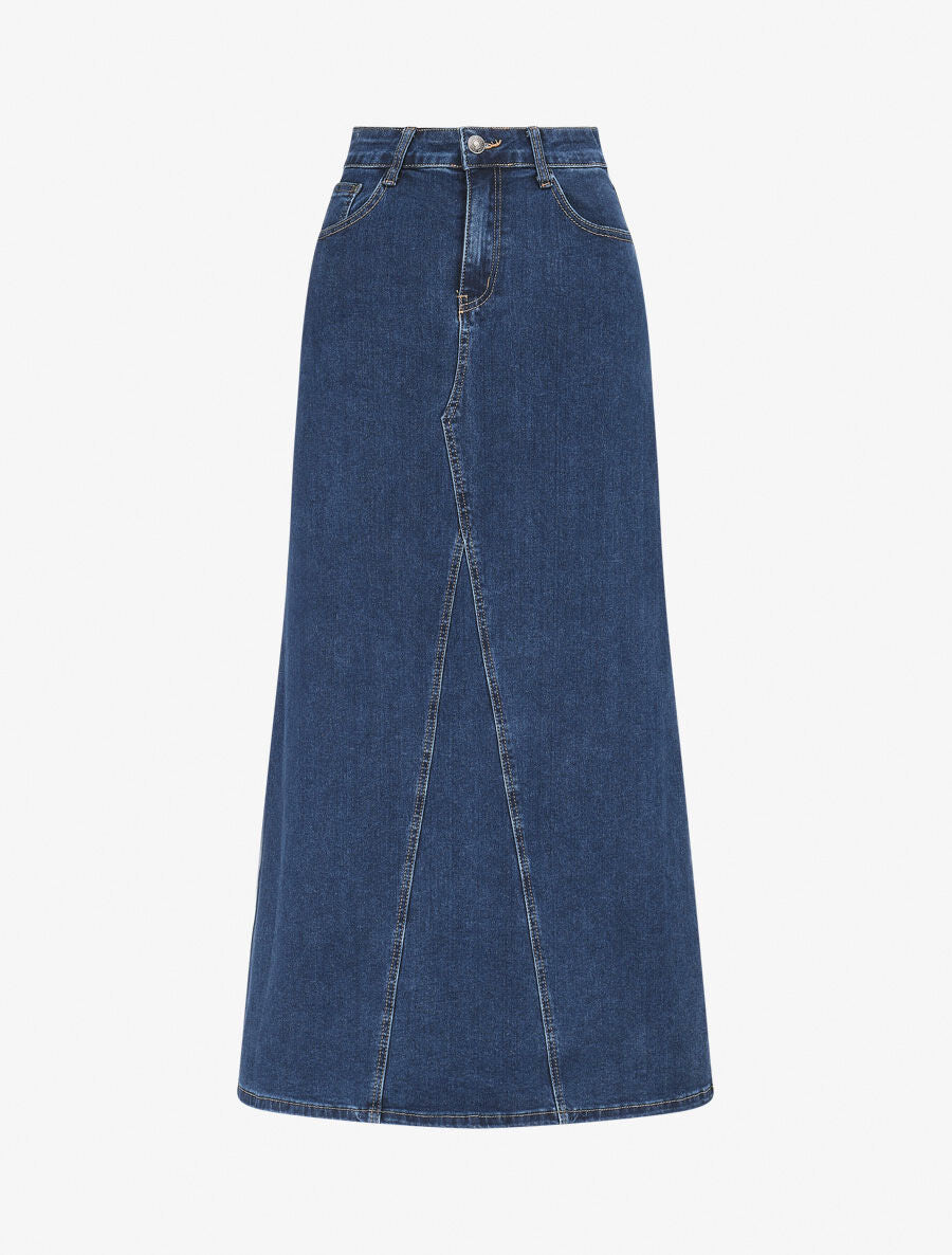 Jupe longue à taille haute - Bleu - 1