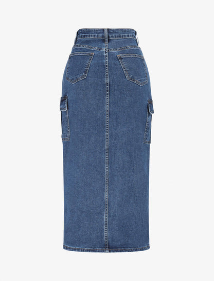 Jupe cargo fendue en jean - Bleu - 2