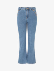 Jean flare taille haute poches boutonnées - Bleu - 1