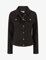 Veste en jean boutonnée et zippée - Noir - 1