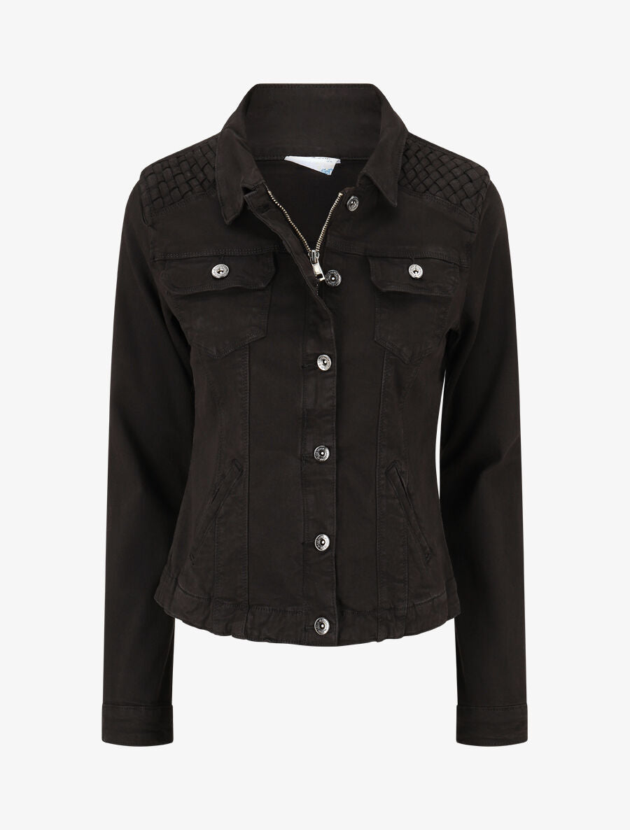 Veste en jean boutonnée et zippée - Noir - 1