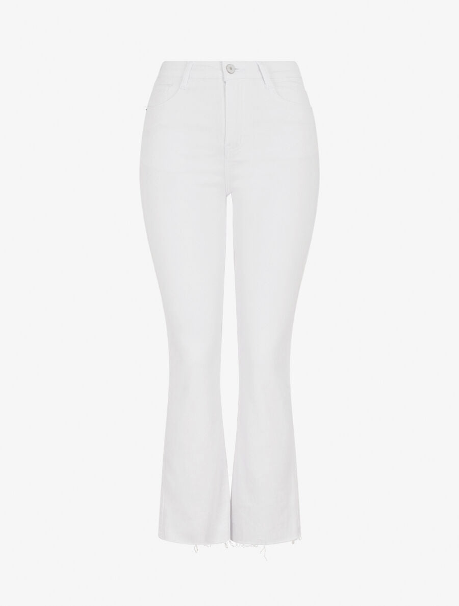 Jean uni à bords effilochés coupe droite - Blanc - 1