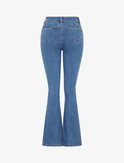 Jean taille haute coupe flare - Bleu denim - 2