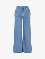 Jean ample taille haute à boutons - Bleu - 4