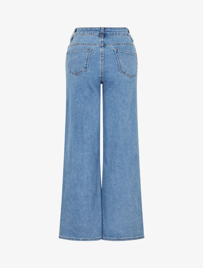 Jean ample taille haute à boutons - Bleu - 2