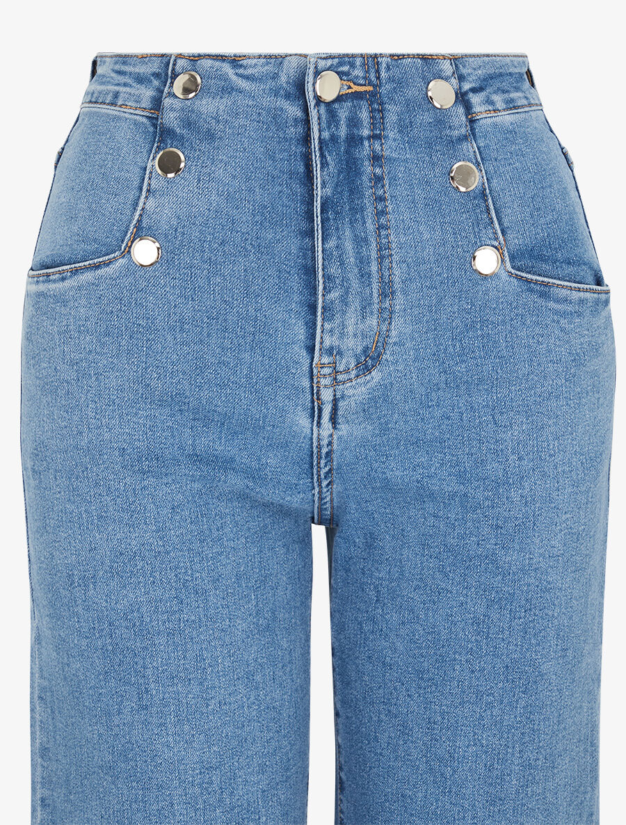 Jean ample taille haute à boutons - Bleu - 3
