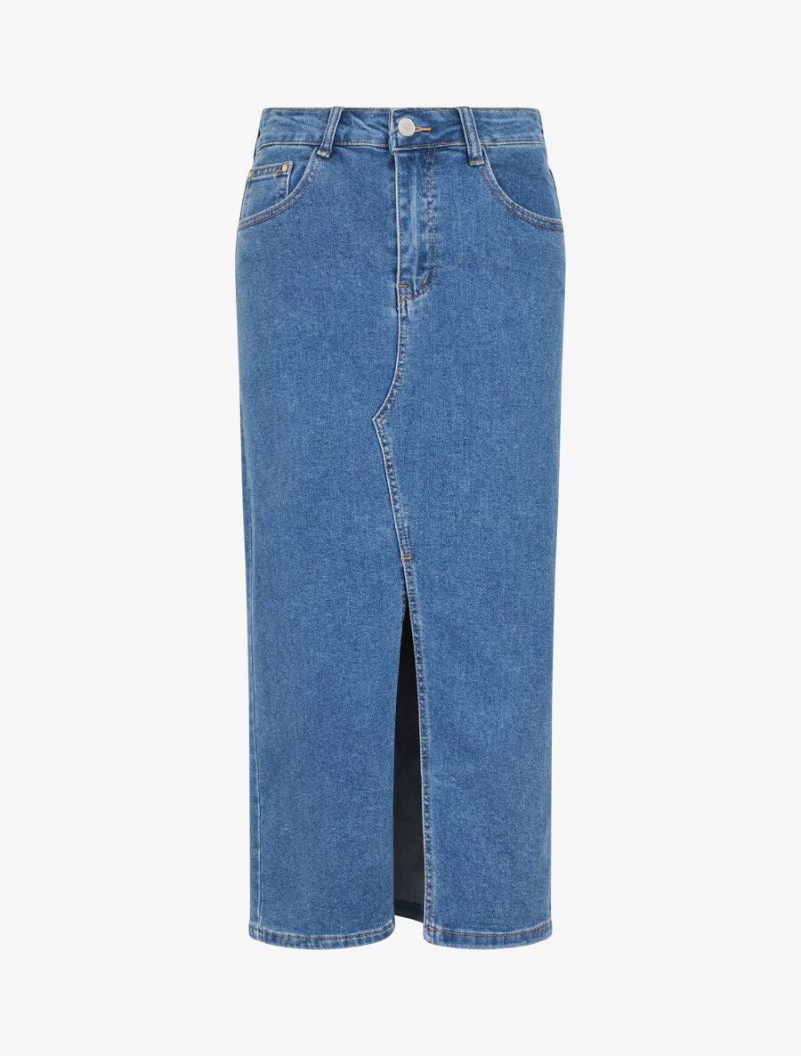 Jupe midi droite en jean - Bleu - 1